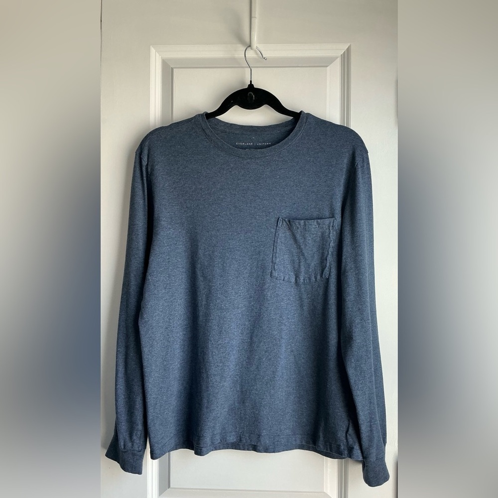 Everlane Uniform Men’s Organic Cotton Long Sleeve Tee Pocket Blue (Size M) - Picture 1 of 7